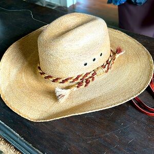 Vintage‎ straw western hat with braided band sz small